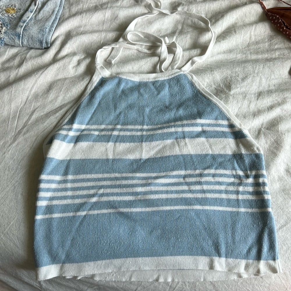 Brandy Melville blue and white halter tank